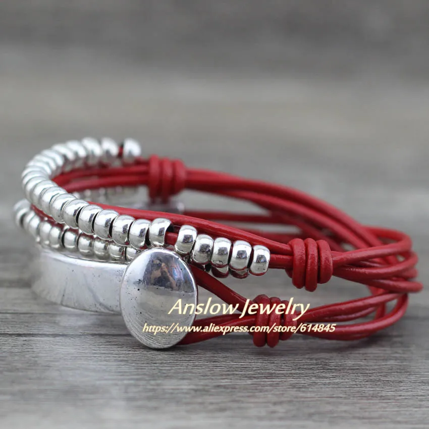 Anslow Brand Bohemian Vintage Handmade Multilayer Wrap Jewelry Women Mother's Day Birthday Leather Bracelet Bangle  LOW0465LB image 4