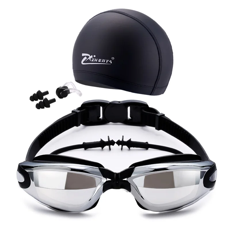 Swimming Set Goggles & Cap & Nose Clip & Earplugs 2 types for adults men women swim glasses eyewear protection antifog