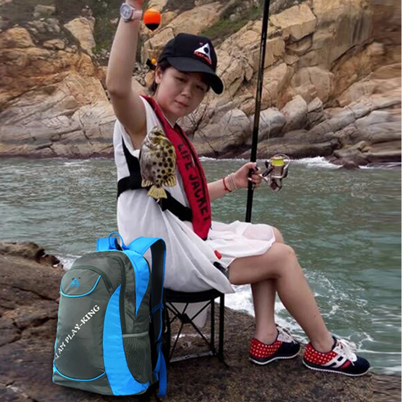 Outdoor Fishing Backpack Hiking Camping Trekking Travel Shoulder Multi-functional Large Capacity Fishing Bag Folding Chairs 47L