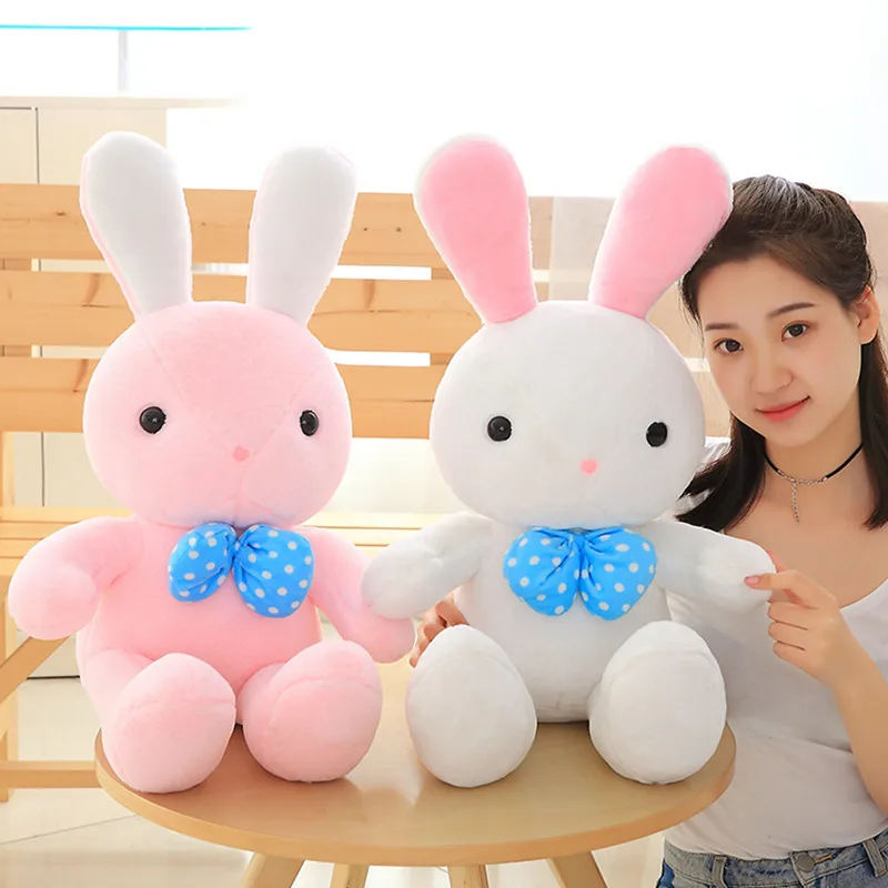 One Piece Rabbit With Tie Plush Toy Cute Bunny Doll Stuffed Rabbit Toys Animal PP Cotton Stuffed Cushions Sleeping Pillows