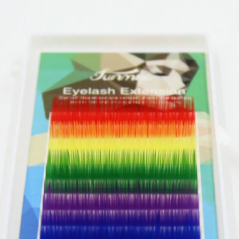 12Rows C/D Curl Rainbow Color Eyelash Extension 0.1mm Thickness Colorful Individual Lashes Makeup