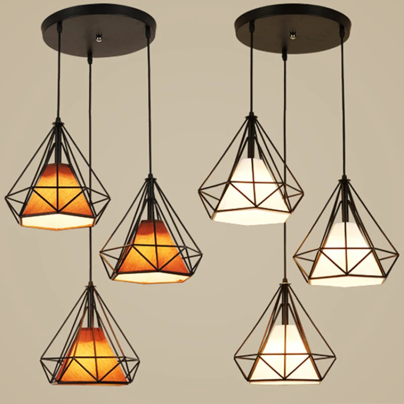 Modern LED Industrial Pendant lamp Loft Iron Cage Lampshade Diamond Shape Hang LED Lighting For Bar clothing store restaurant