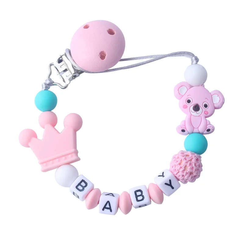 DUNIJOfor-Attache-sucette en silicone avec nom personnalisé pour bébé, jouet à mâcher, perles de koala, coloré, dentition