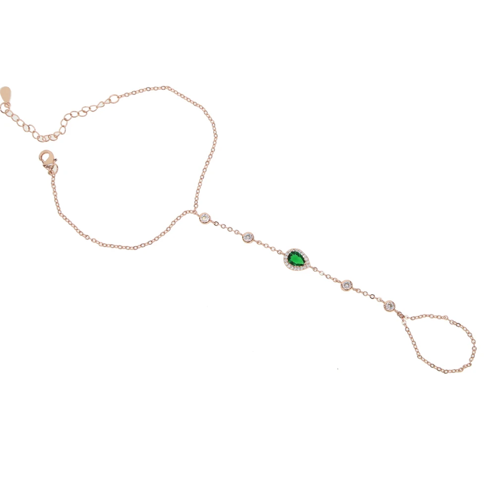 2018 rose gold color fashion delicate dropwater charm cz chain slave bracelet ring Slave Chain Link Finger Rings
