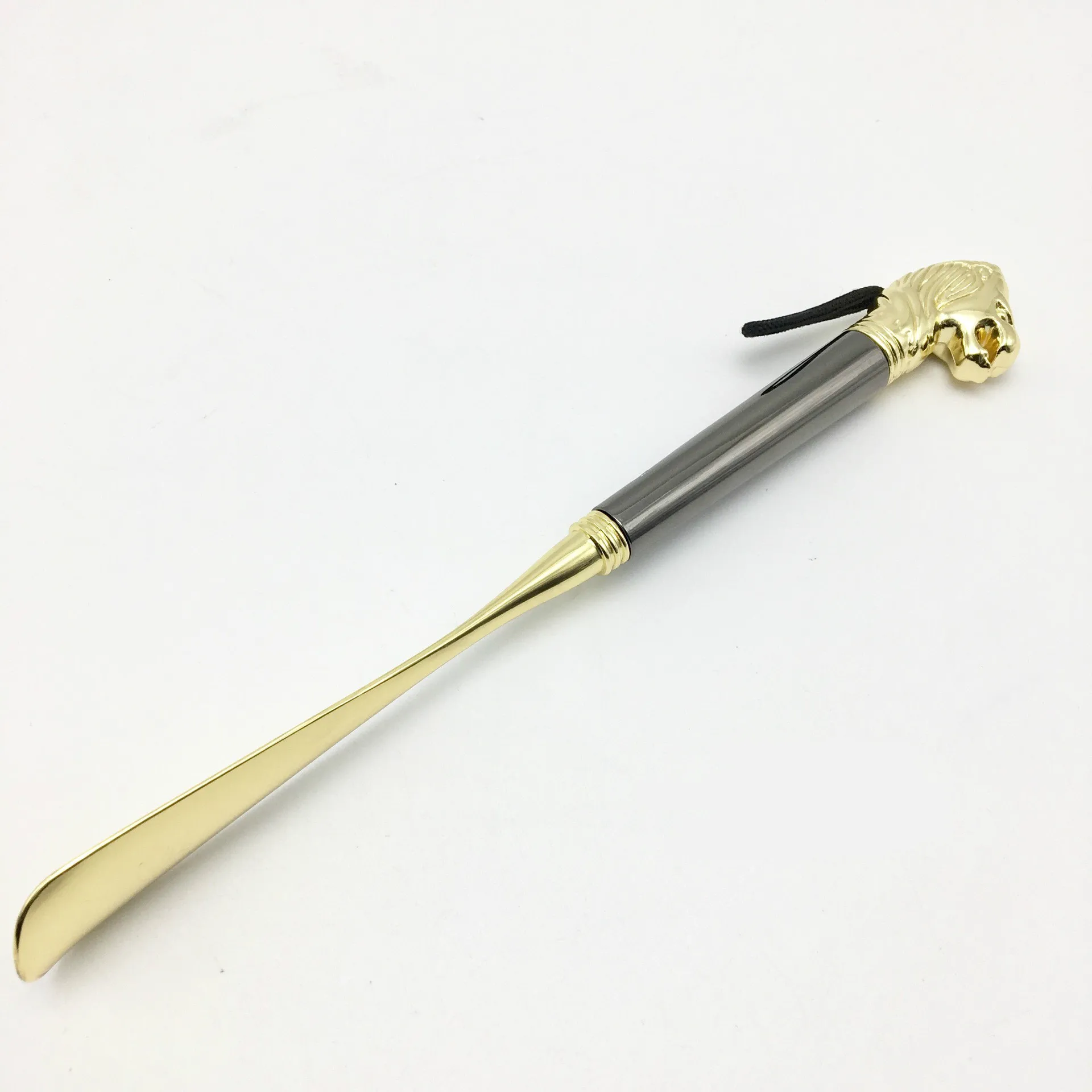 Lion Head Metal Shoe Horn Luxury Shoe Pull-on, Non-bending Shoe 32cm Long Shoe Horn Gloden Color