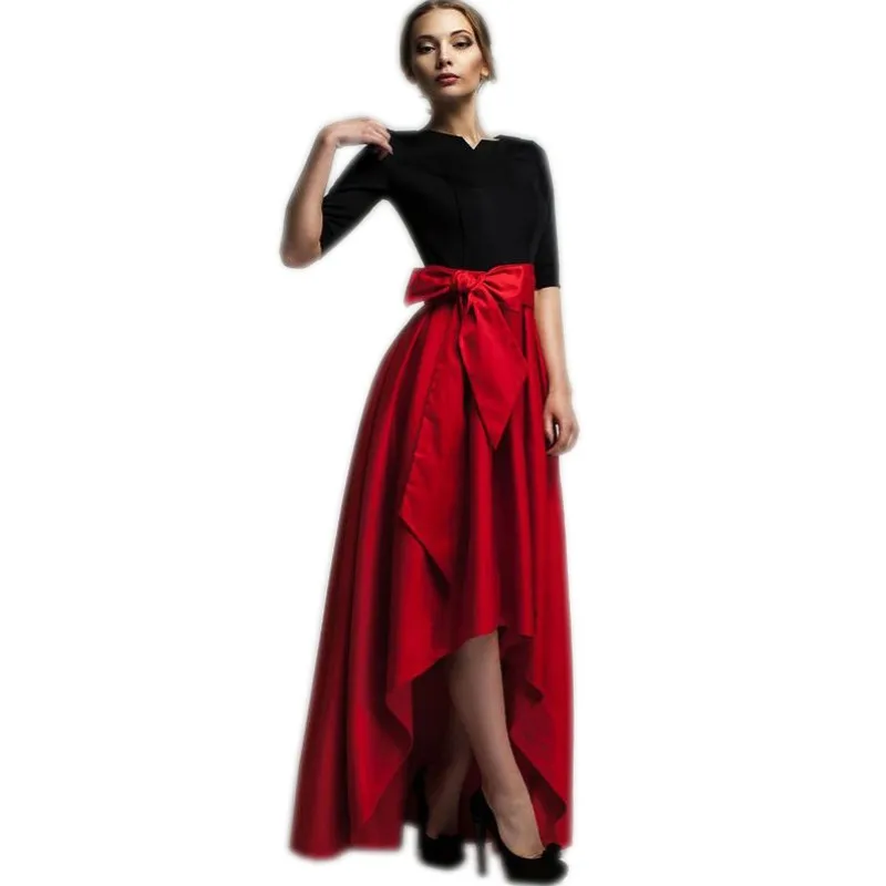 Red High Low Skirts Women Personalized Empire Waistline Floor Length Asymmetrical Skirt Elegant Long Maxi Skirt