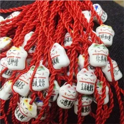 10PCS/Lot Ceramic Lucky Cat Red String, Chinese Style Red String, Chinese Red String For Kids ,Best Holiday DIY Gift For Child