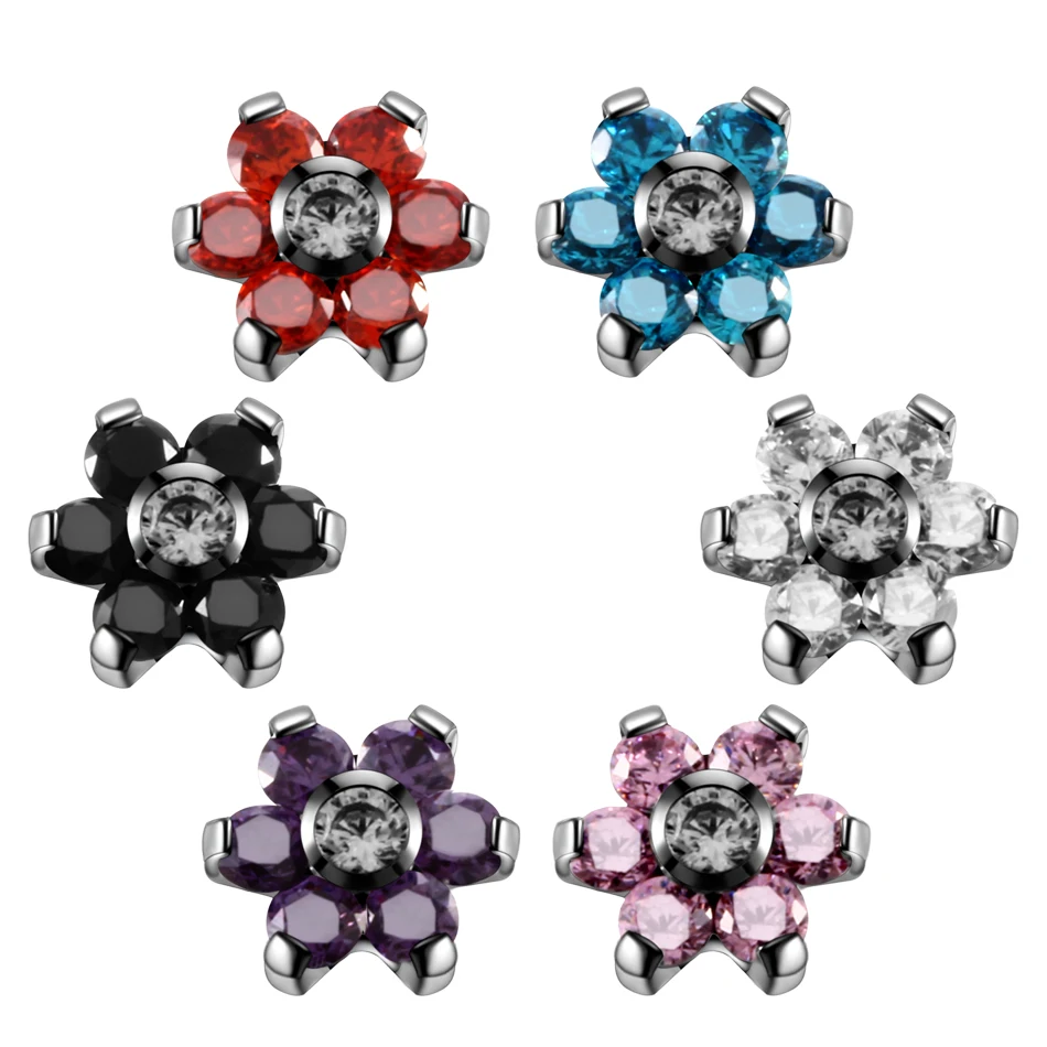 NEW 1PC G23 Titanium Flower Crystal Gems Micro Dermal Anchor Top Dermal Skinner Diver Hide in Surface Piercings Fashion Jewelry