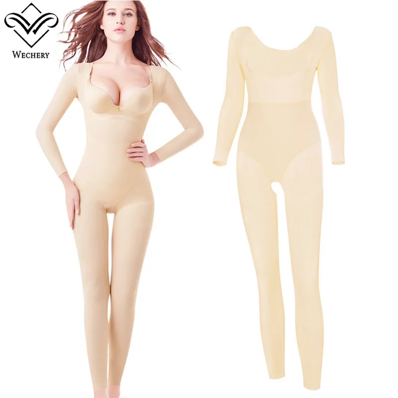 Wechery Reductoras and Shapers Women Full Body Long Sleeve Corrective Underwear Seamless Lingeries Underbust Bodysuit