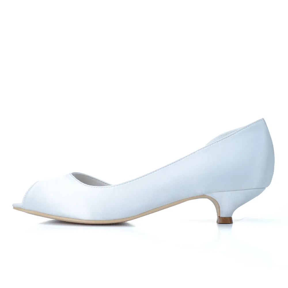 Creativesugar Concise D\'orsay woman satin evening dress shoes med low heel open toe wedding party prom banquet white royal blue