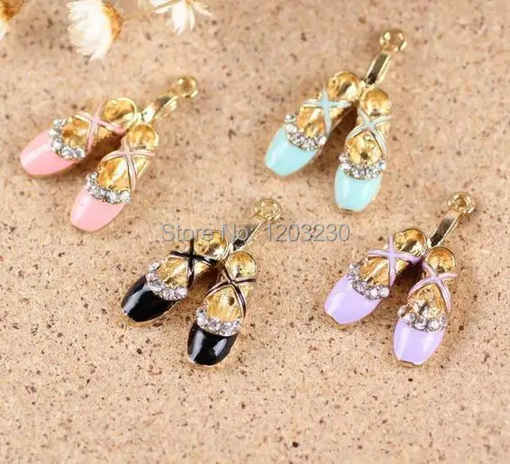 

50pcs/lot Alloy Drop oil small pendant bracelet necklace accessories Gold-color ballet shoes shape fashion jewelry charms