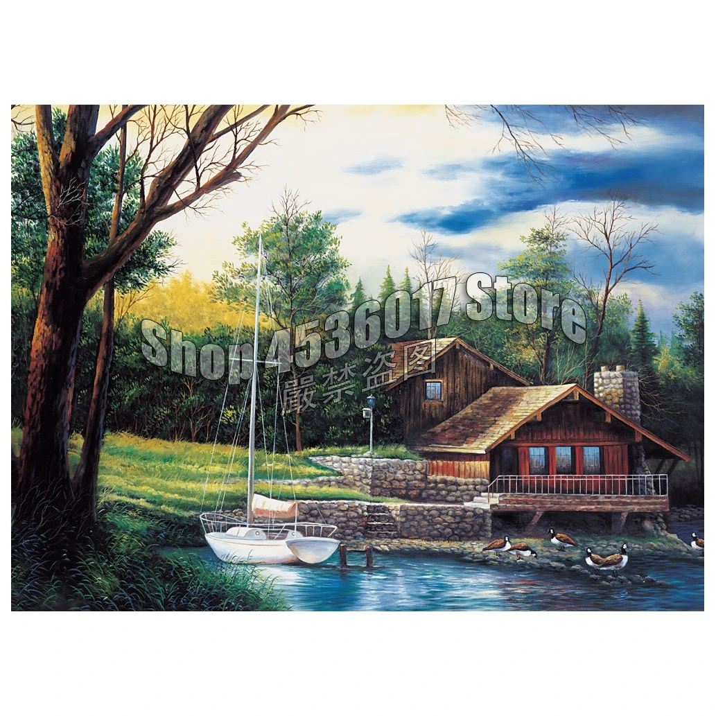 

Diamond Mosaic Boats Summer Cabins Full Diy Diamond Painting Cottages House Diamond Embroidery Home Decoration Cross Stitch Kit