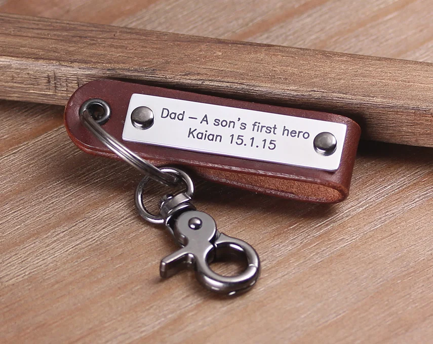 Mens Personlaized Leather Keychain - Handmade Leather Keyring - Dad's, Father Keychain - Unique Gift Idea for Day