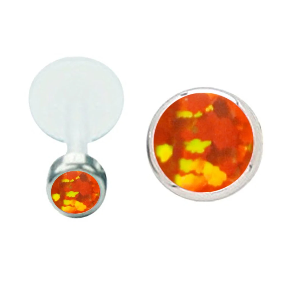 1Pc Opal Stone Bioplast Flexible Labret Lip Bar Ring Earring Push Fit Top 16g Cartilage Piercing Body Jewelry 16g