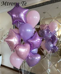 1Set Paars Ster Hart Folie Ballonnen Air Bruiloft Decoratie Helium Ballon Happy Birthday Kids Baby Douche