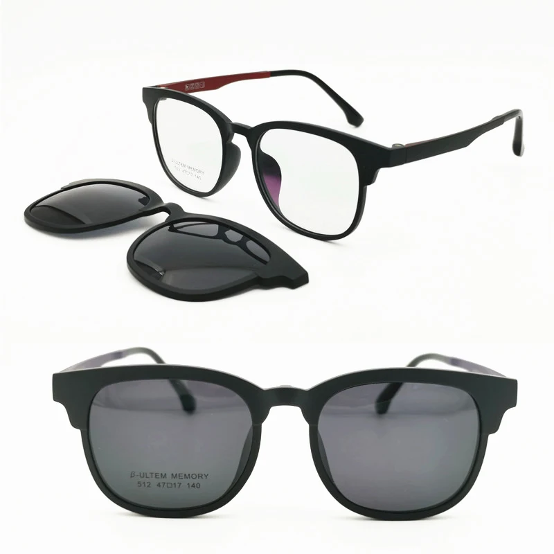 

Ultra Light Weight ULTEM Square Shape Myopia Optical Eyeglasses Frame with Clip on Polarized Sunglasses Lenses for Ladies
