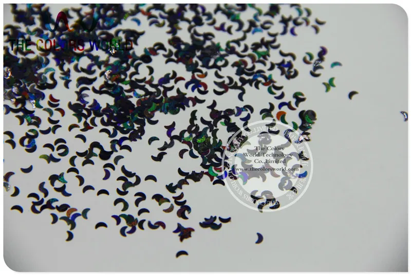 LM-10  Size 3 mm laser holographic  Black color Glitter paillette Moon shape spangles for Nail Art  DIY supplies1pack=50g