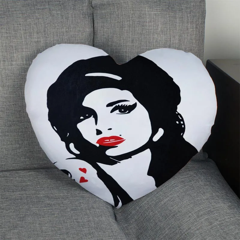 2018 New arrival Custom zipper Pillowcase Cover amy winehouse Heart Shape Pillow Cover Size 41x36cm,47x42cm