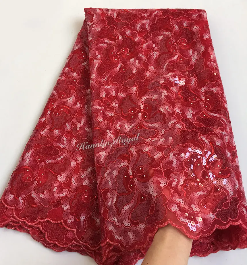 red African french lace fabric with massive sequins beads stones looks shine 6241 5 yards/ PC