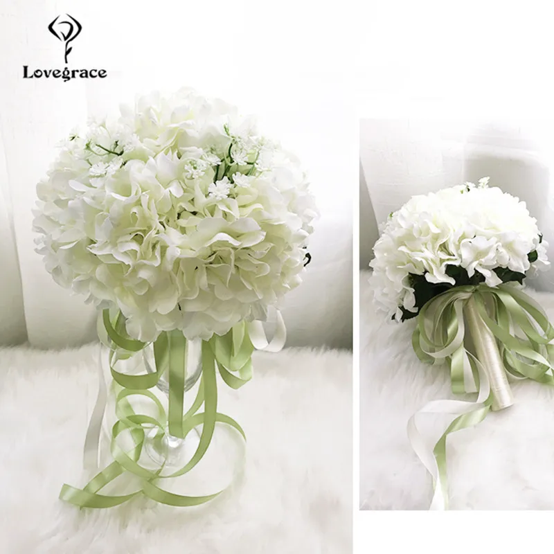 Lovegrace Bouquet Da Sposa Bianco Ortensia Da Sposa Damigelle Mazzi di Fiori Viola Fiori Artificiali Fiori Artificiali Fiori Matrimonio Decorazione Della Casa Fiori