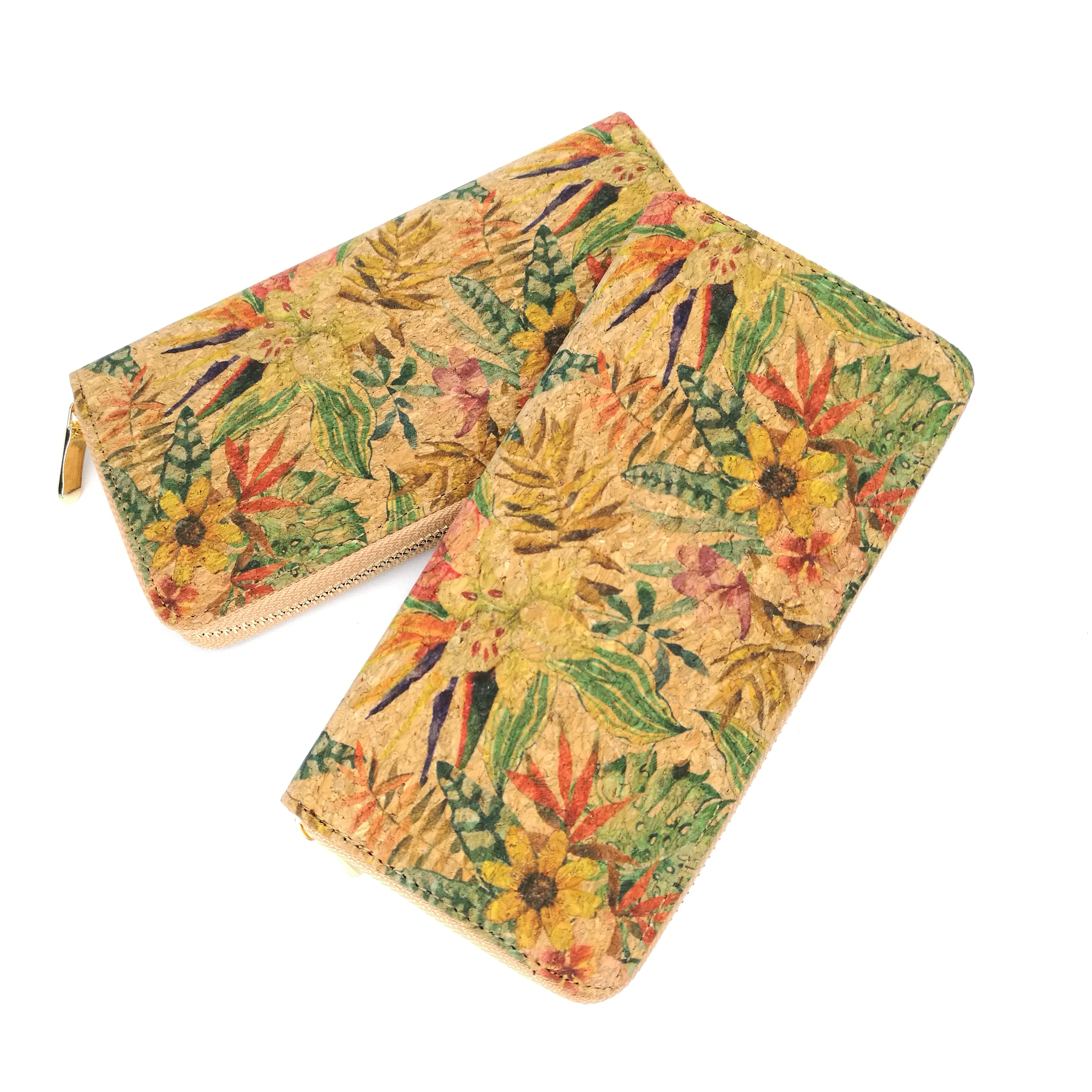 TROPICAL FLOWER ZIPPER CORK CLUTCH BAGS VEGAN GIFT  WALLET FOR VEGETARIAN