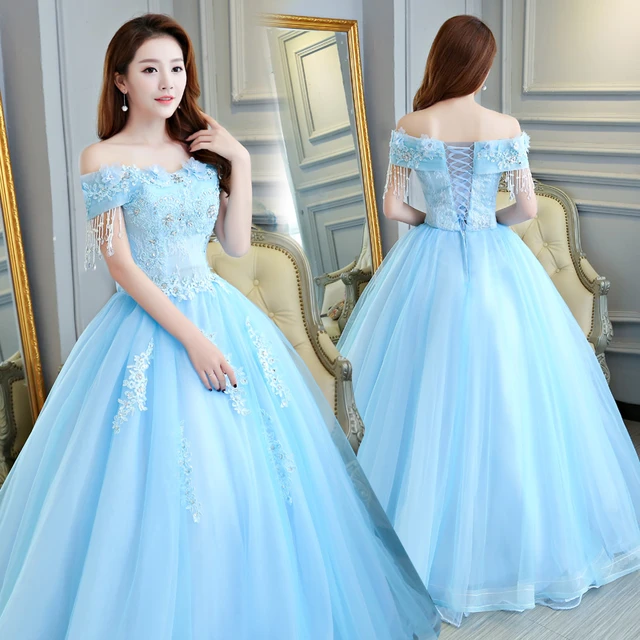 Free Shipping Sky Blue Sweat Long Lady Girl Women Princess Bridesmaid Banquet Party Wedding Bridal Dress Gown Prom Dresses AliExpress