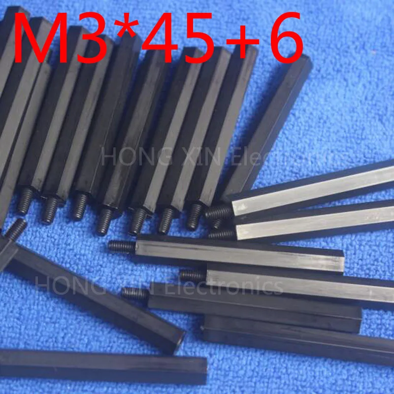 M3*45+6 Black Nylon Standoff Spacer Standard M3 Male-Female 45mm Standoff Kit Repair Set  1 pcs