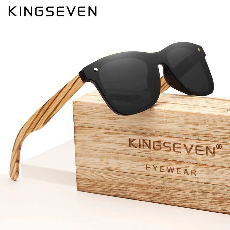 KINGSEVEN-Lunettes de soleil polarisées en bois faites à la main pour hommes et femmes, lunettes banboo, lentille de protection UV400, mâle 600, mode