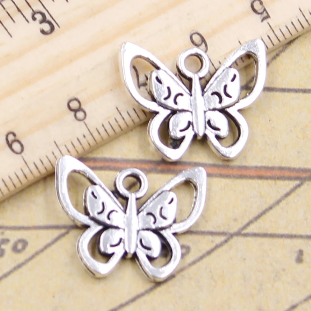 10pcs Charms Double Hollow Butterfly 17x21mm Antique Silver Color Pendants Making DIY Handmade Jewelry Factory Wholesale