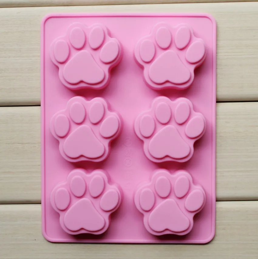 50pcs/lot wholesales Silicone mold 6 lattices catlike footprint handmade soap mold silicone cake moulds #SA08