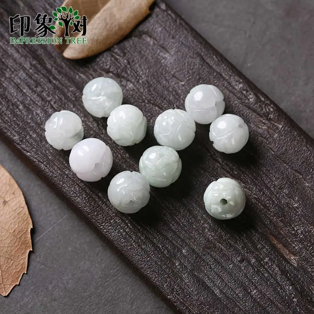 Gem Jad Round Loose Beads 16Pcs 9x9mm Natural Jadeite Round Lotus Carven Beads Handmade Necklace Bracelet For DIY Jewelry Making