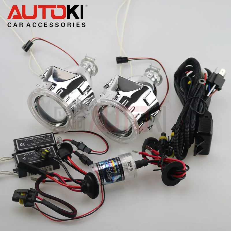 

Autoki CCFL 2.5 inches Mini HID Bi xenon Projector Lens+ Xenon Bulb+ CCFL Angel Eye Halo for Car Headlight Retrofit Kit