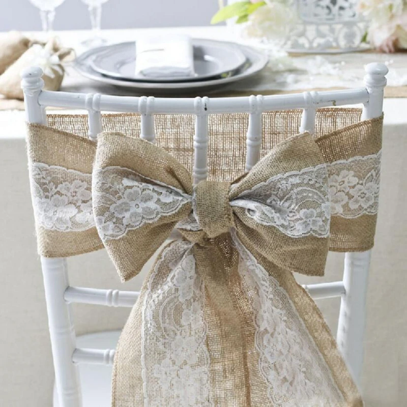 240CM*15CM Burlap Hessian Ribbon with Lace Sashes for Wedding Craft Party Decoration