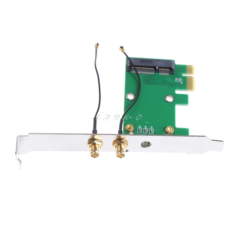 Mini PCI-E to PCI-E 1X Desktop Adapter Convertor with Two Antennas for Wireless Wifi Network Card