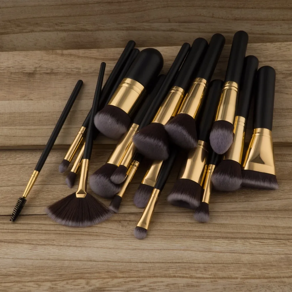 

High Quality 17 PCS Makeup Brushes Black Wood Handle Soft Synthetic Hair Make Up Brush Set Tools kit pincel maquiagem