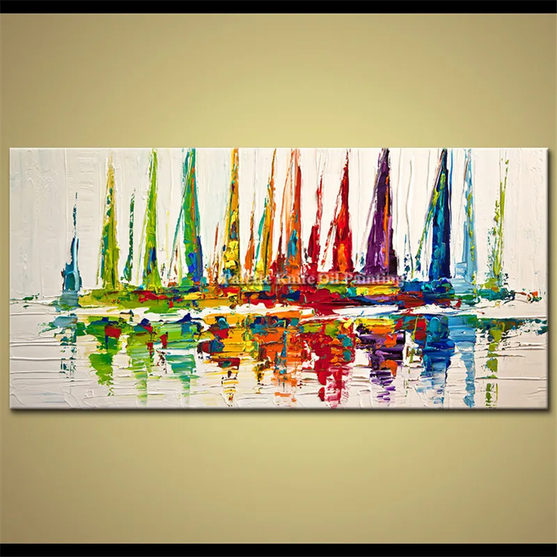 

Hand painted canvas oil paintings Wall art Pictures for living room Large Cheap modern abstract oil painting boat ship sailing 4