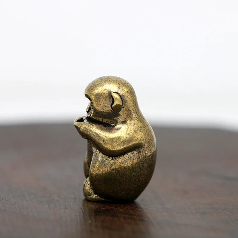 Mini Vintage Brass Monkey With Incense Holder Statue Figure Sculpture Home Office Desk Decorative Ornament Toy Gift