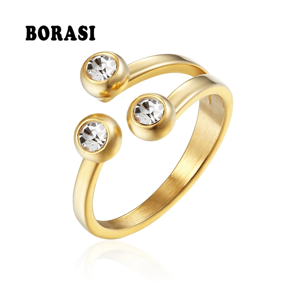 BORASI Crystal Classic 3 Rounds Ring Cubic Zirconia For Woman Elegant Stainless Steel Rings Jewelry Birthday Party Wedding Gift