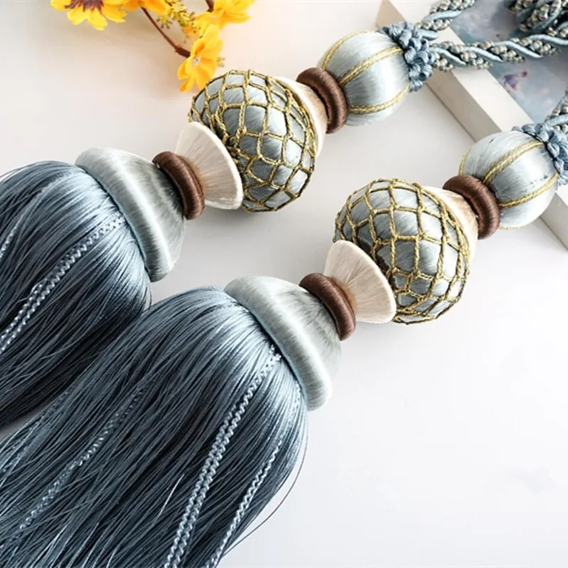 QGVLish 2Pcs Pompons Curtain Tiebacks Tassel Fringe Ropes Hanging Belt Balls Curtain Buckles Clasp Curtain Tie Backs Accessories