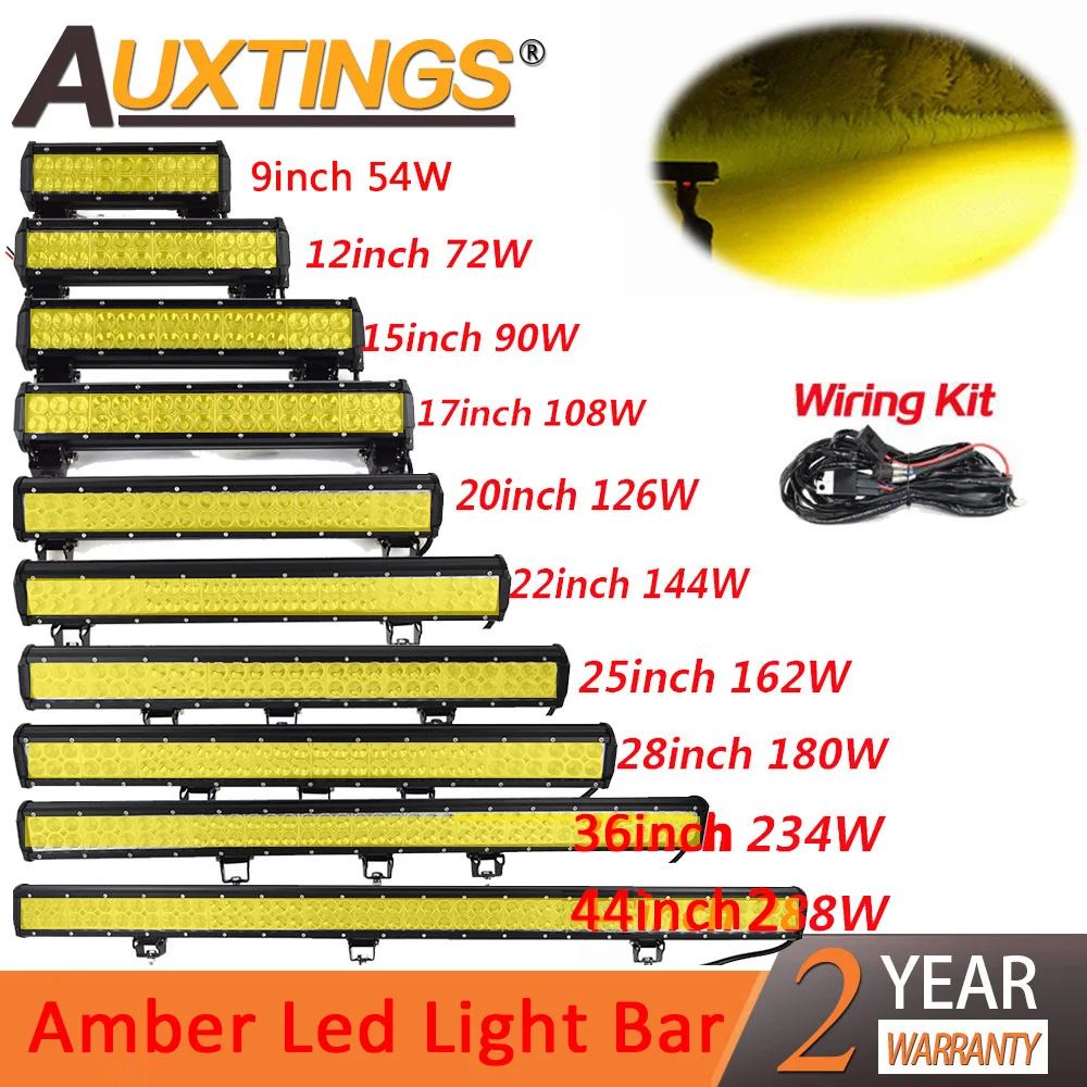 Auxtings yellow 20 inch 126W 12\'\' 22\'\' 20\'\' offroad led light bar 12V 24V Spot Flood Amber Fog Lamp for Jeep Car 4WD Truck SUV