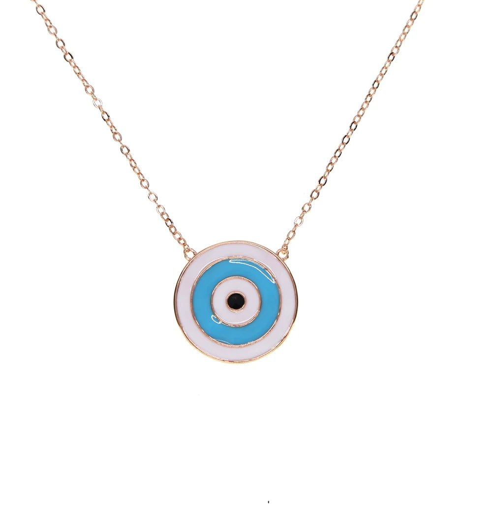 2022 big round disco pendant classic fashion jewelry enamel Turkish evil eye women girl popular pendant necklace