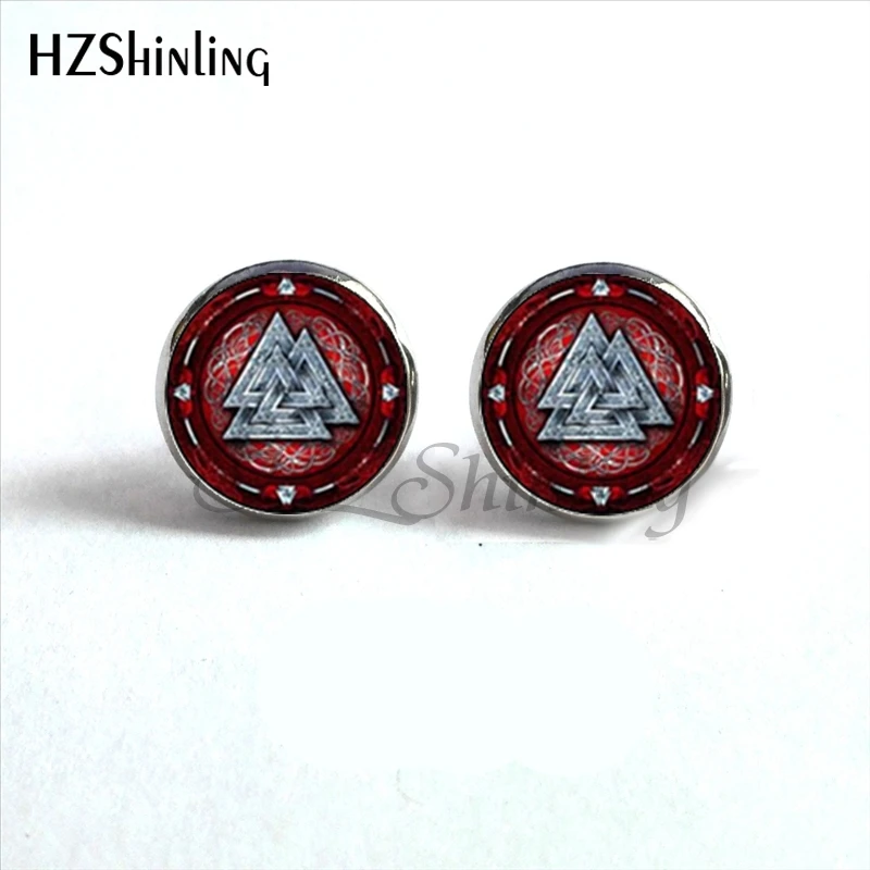 NES-0055  Viking Norse Studs Earrings Viking  Jewelry Vegvisir Viking Glass Cabochon Earrings Handmade HZ4