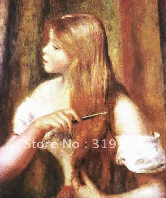 Oil Painting Reproduction on linen canvas,young girl combing her hair  by pierre auguste renoir, Free Shipping,handmade