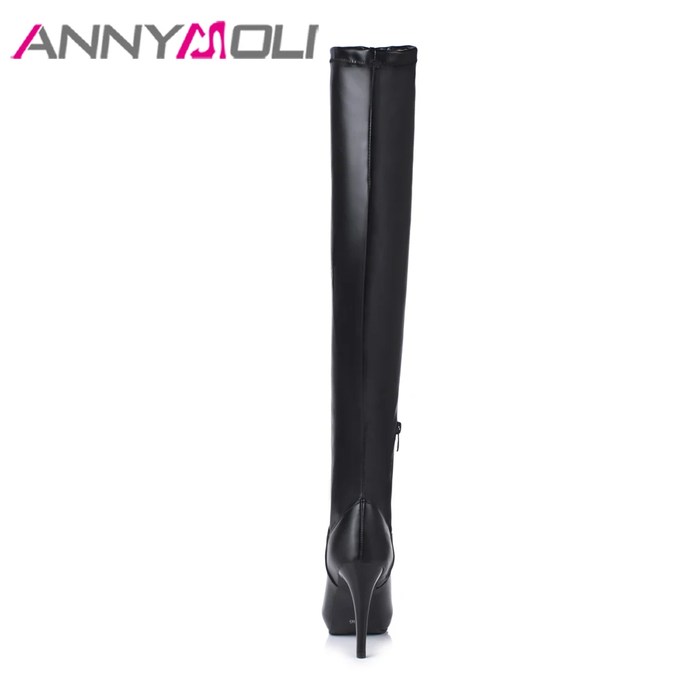 ANNYMOLI  High Heel Over the Knee Boots Thigh High Boots Women Winter Boots Round Toe Long Shoes Zip Sexy Female Shoes White