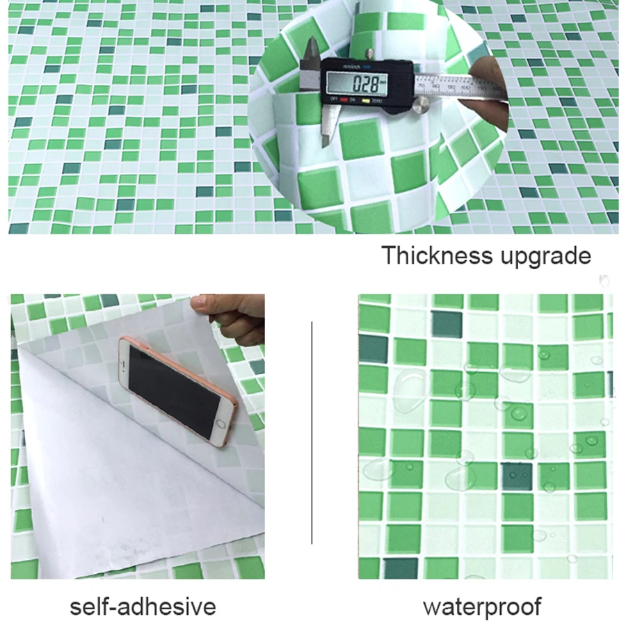 HOWaterproof-Autocollants Muraux en Mosaïque, Décoration de Cuisine, Papier Peint Vert Huile, Salle de Bain, Toilettes, Carreaux Auto-Adhésifs, Film