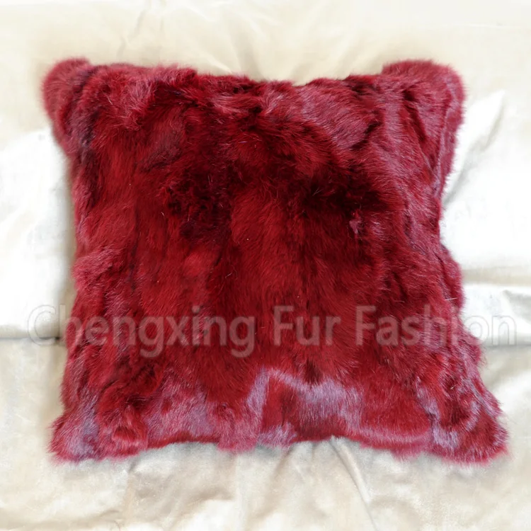 CX-D-17G  Patchwork Wine Red Colour Rabbit Fur Sofa Cushion Cover Fur Pillow coussin decoration cushion