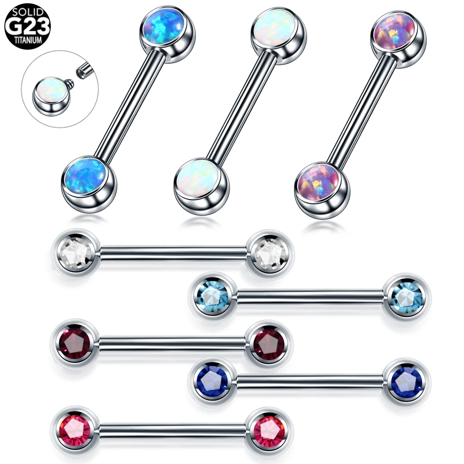 1PC Titanium Opal Mamilo Piercing Tongue Bar Straight Barbell Piercing Crystal Eyebrow Tragus Nipple Ring Sexy Women Jewelry 14G