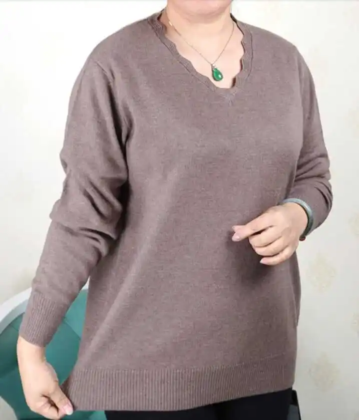 Suéter de Cachemira para mujer, camisa de punto, manga larga, ropa de mediana edad, talla grande, 5XL, 6XL, 7XL, 8XL, 9XL, talla grande