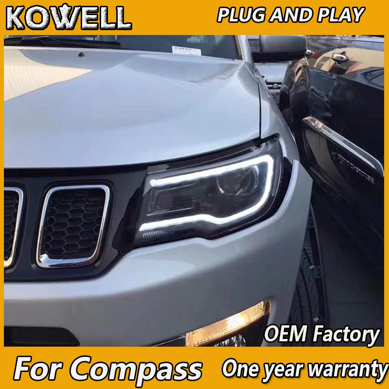 

KOWELL Car Styling for Jeep Compass Headlights New 2017-2018 Compass LED Headlight LED DRL Bi Xenon Lens High Low Beam Parking