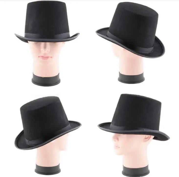 Black satin Felt top hat magician gentleman adult 20'S costume tuxedo victorian cap Halloween XMAS party Fancy Dress Top Hats